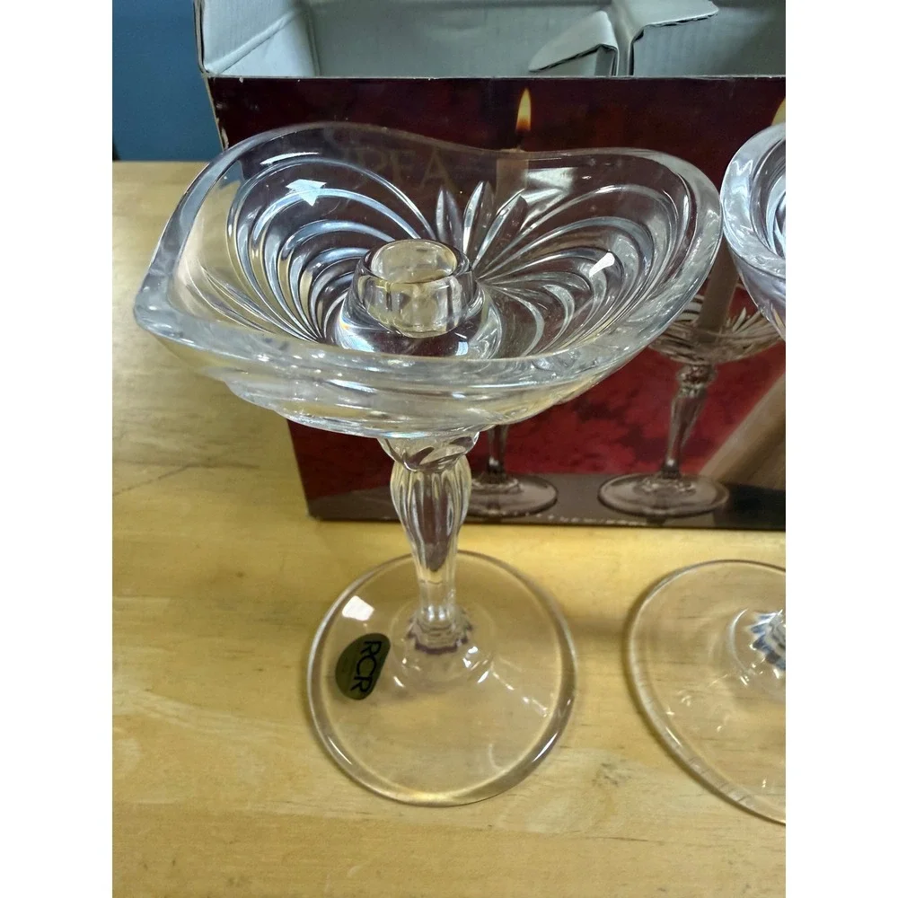 RCR Royal Crystal Rock Aurea Lead Crystal Candle Holders Set of 2 Italy 5in